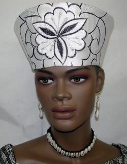 African Hat- Women White and Black Open Crown