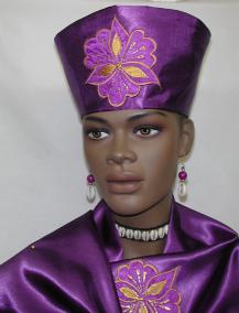 African Hat- Women Purple and Gold Open Crown 