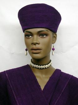 African Hat-  Authentic Mud cloth Purple Crown 