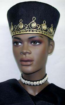 African Hat- Elegant Black Gold Embroidery  Crown