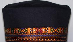 African Hat- Kente trim Black Kufi or Hat for Men