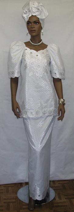 African Wedding Gown- White and Silver Wedding Gown
