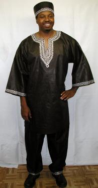 African Shirt- White and Black Dashiki Shirt w/Pants