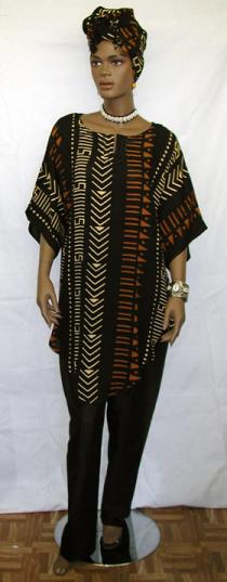 African Caftan Dress- Swing  Short Caftan w/Pants
