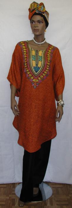 African Caftan Dress- Swing Short Caftan w/Pants 