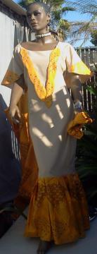 African Bell Sleeve Two-Toned Dress- w/Matching Headwrap