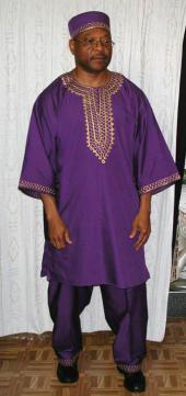 African Shirt- Purple and Gold Dashiki Shirt w/Pant 
