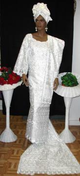 African Dress- Elegant White and Silver Lace Gown