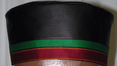 African Hat-  Black Leather w/ Trim Kufi Hat