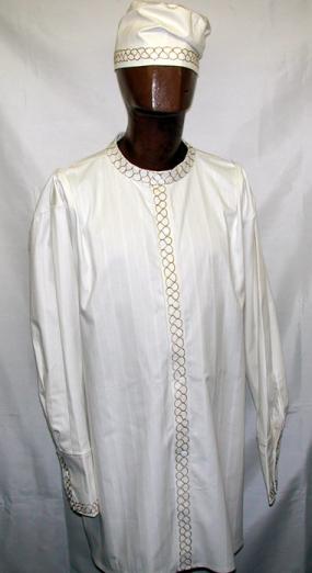 African  Shirt- Nehru Ivory and Gold Dashiki Shirt/Cuff Sleeves