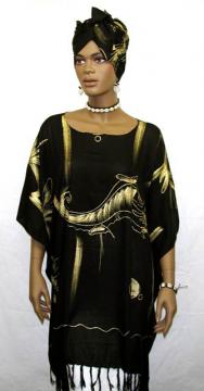 African Caftan Dress- Elegant Short Caftan w/Headwrap