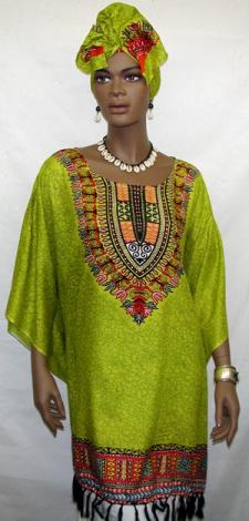 African Dress- Elegance Short Caftan w/Headwrap