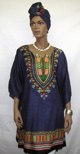 African Dress- Elegant Short Caftan w/Headwrap