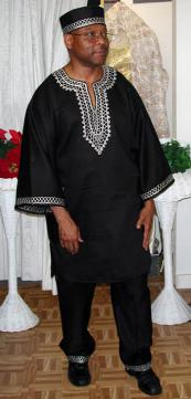 African Shirt- Black and Silver Dashiki pants.
