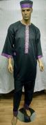 African Shirt- Black w/ Purple and Gold Trim Dashiki Shirt w/Pant