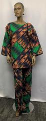 African Print Green Abstract Pants Suit
