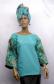 African Bell Sleeve Light Blue-Green Print Top