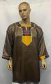 African Dashiki Shirt-  Brown Blue Gold Kente Trim.