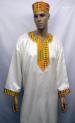 African Dashiki Shirt- Cream Orange Kente Embroidery.