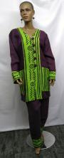 African Purple Lime Green Mud Cloth Pants Set