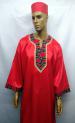 African Dashiki Shirt- Red Print Trim Embroidery.