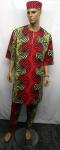African Shirt-Red Tan Pattern Shokoto Set