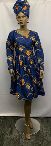 African Short Blue Gold Dress