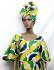 African Green Yellow Print Wide Bell Sleeve Top