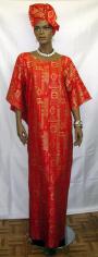 African Dress- Ethnic Red and Gold Caftan w/Headwrap